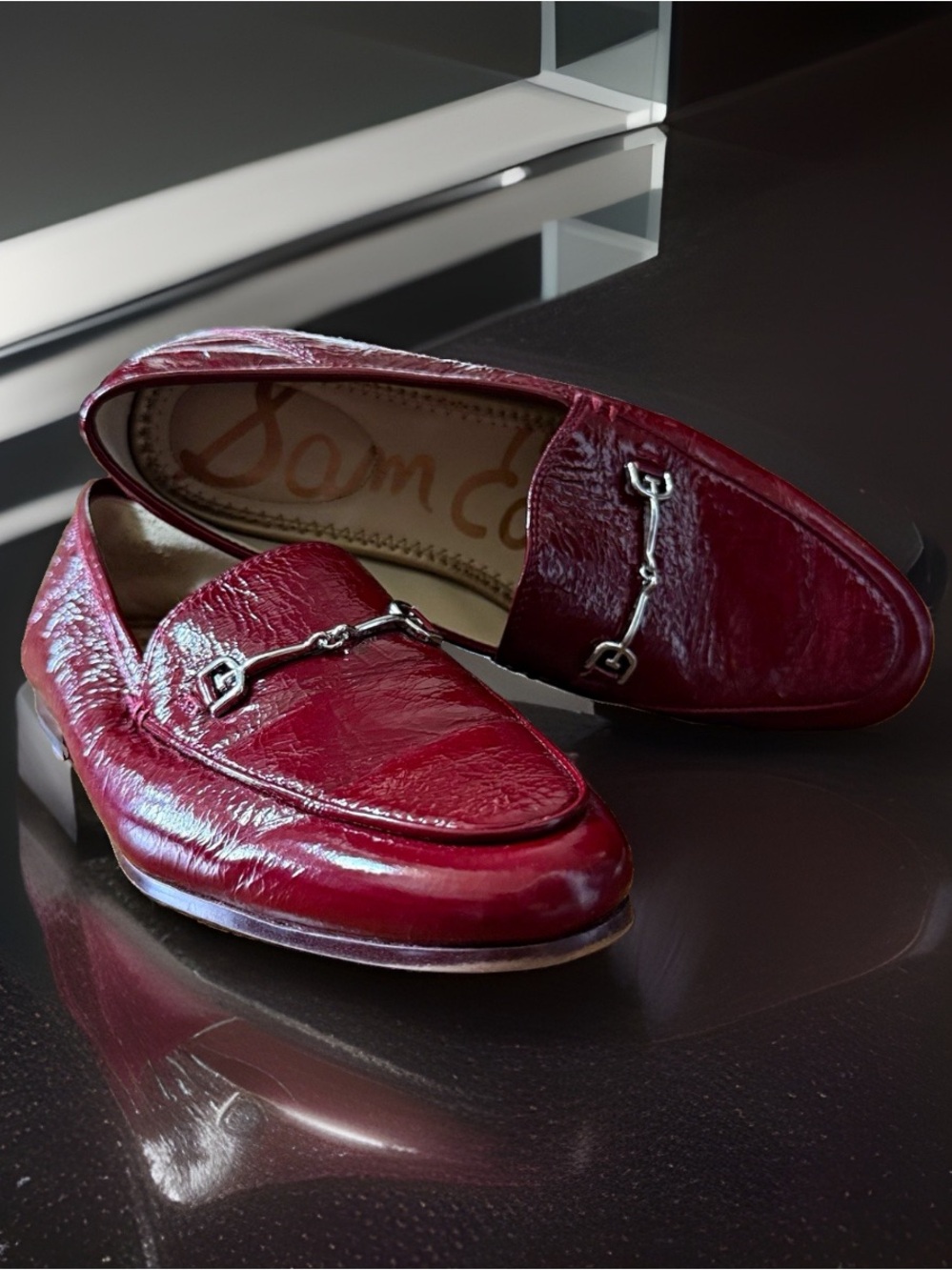 Sam Edelman Lorraine Loafers Womens 6.5 Burgundy Patent Leather Horsebit